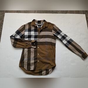 BURBERRY women's  Size S Brown & Black Plaid Button-Up Shirt. Used Excelent Cond
